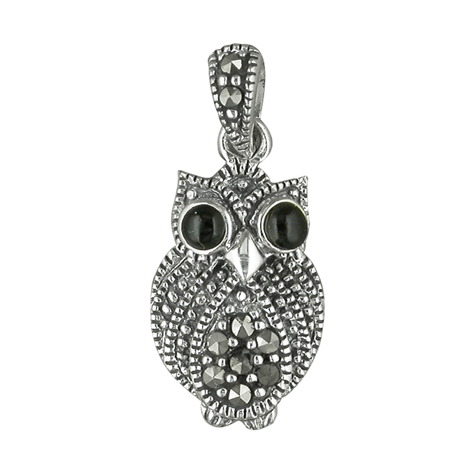 Sterling Silver and Marcasite Owl Necklace