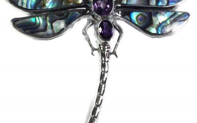 Sterling Silver Abalone & Amethyst Dragonfly/Brooch/Pendant