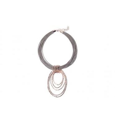Fashion Multi Strand  Leather with Rose Gold Tone Multi Ring Pendant