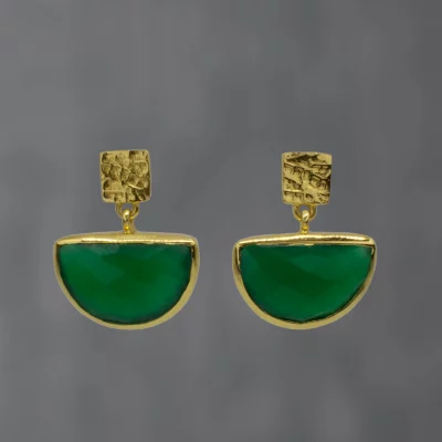 Green Onyx Gold Tone Earrings