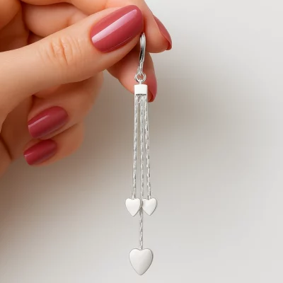 Long Drop Chain Heart Earrings