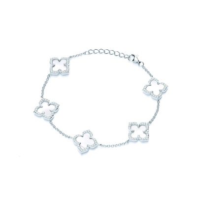 Sterling Silver and White Mother of Pearl Quatrefoil Bracelet