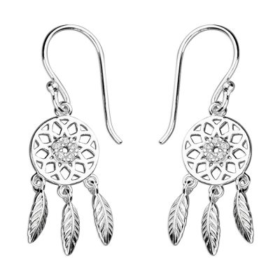 Sterling Silver and CZ Dreamcatcher Earrings