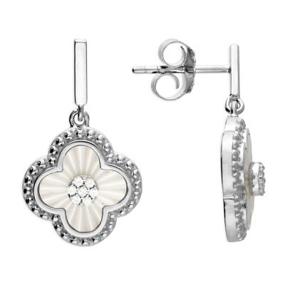Sterling Silver and CZ Quatrefoil Drop Earrings