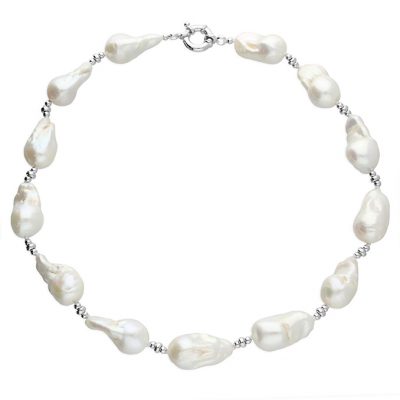 Sterling Silver and Baroque Pearl Necklace