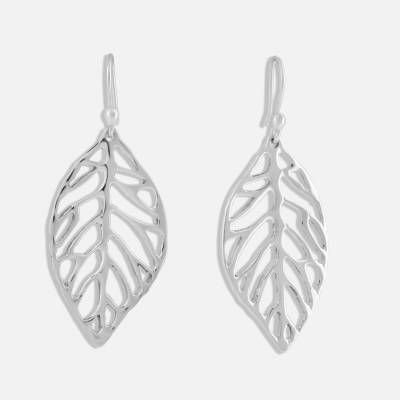 Sterling Silver Leaf Silhouette Drop Earrings