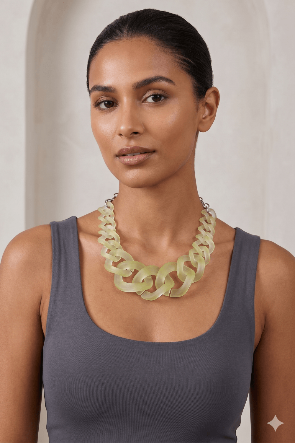 Lemon Frosted Prism Chunky Link Statement Necklace - Image 2