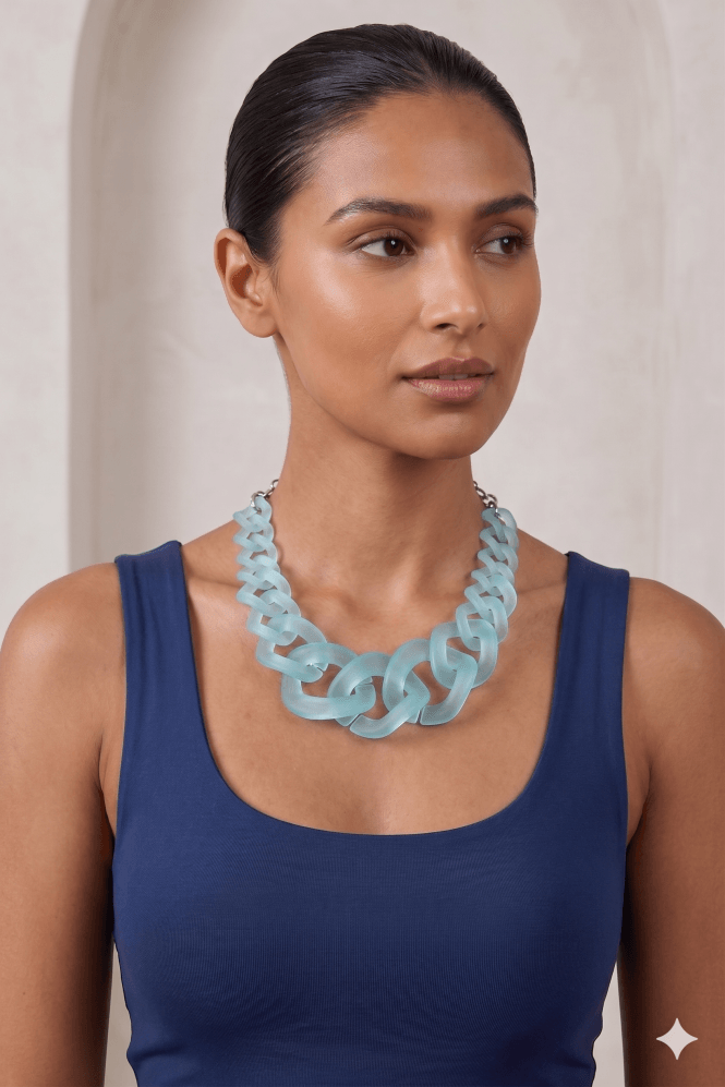 Turquoise Frosted Prism Chunky Link Statement Necklace - Image 2