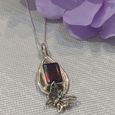 Sterling Silver & Garnet Balinese Pendant