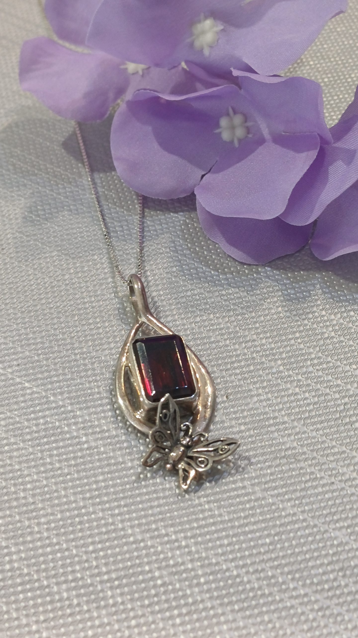 Sterling Silver & Garnet Balinese Pendant