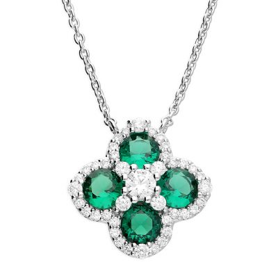 Green Quatrefoil Sparkle Necklace