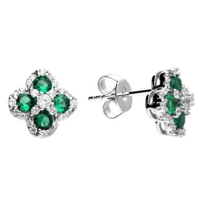 Green Quatrefoil Sparkle Stud Earrings
