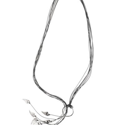 Chic Multi Strand Grey Leather Necklace with Heart Charms