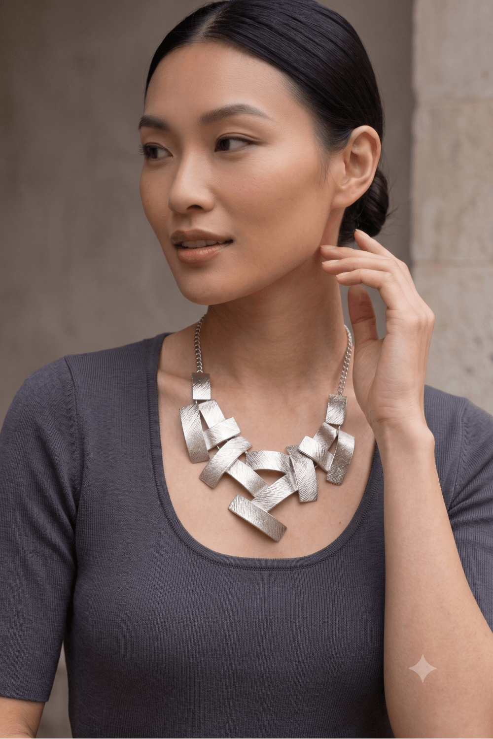 Geo Texture Statement Chain Necklace - Image 2