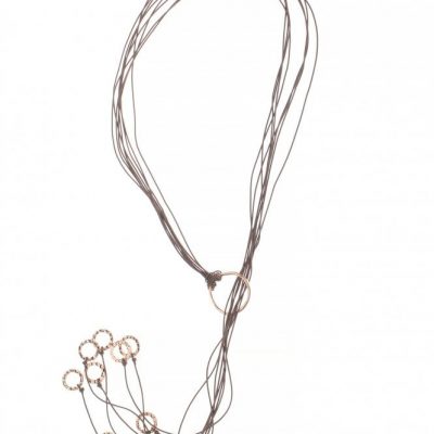 Hammered Ring Multi Strand Leather Necklace
