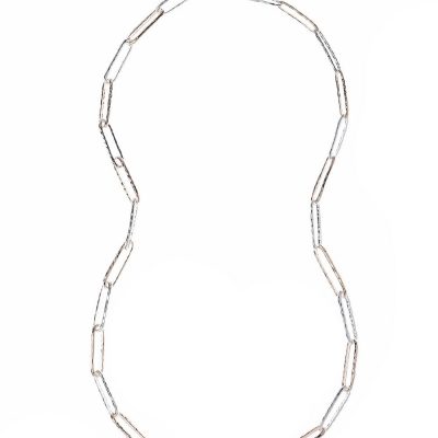 Luxe Fusion Radiance 2 Tone Hammered Paperclip Link Chain Necklace