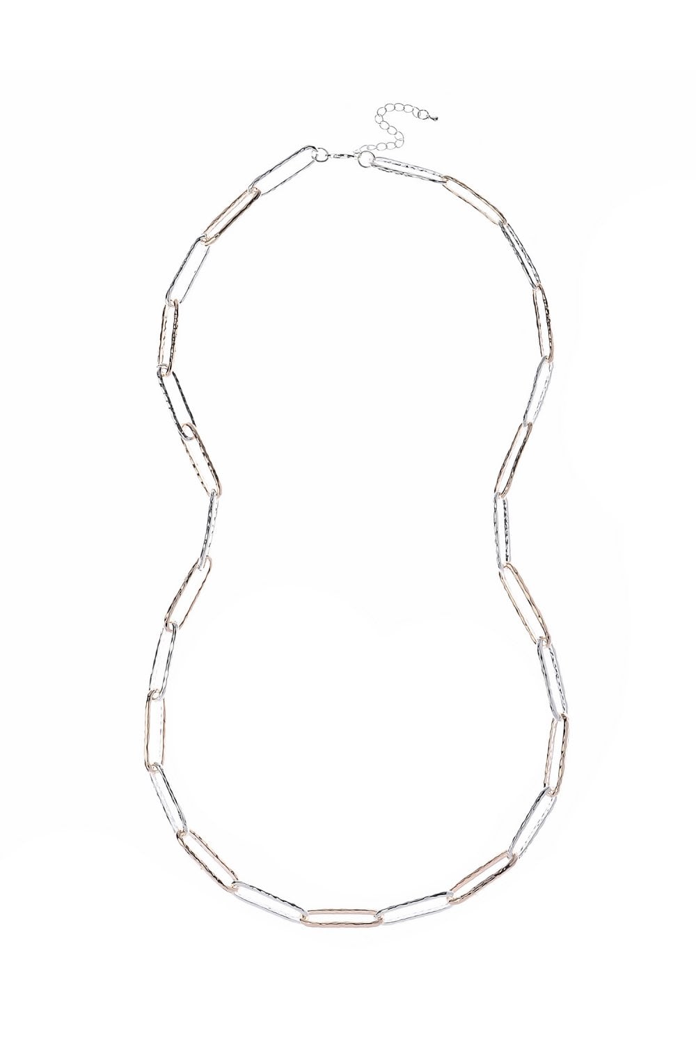 Luxe Fusion Radiance 2 Tone Hammered Paperclip Link Chain Necklace
