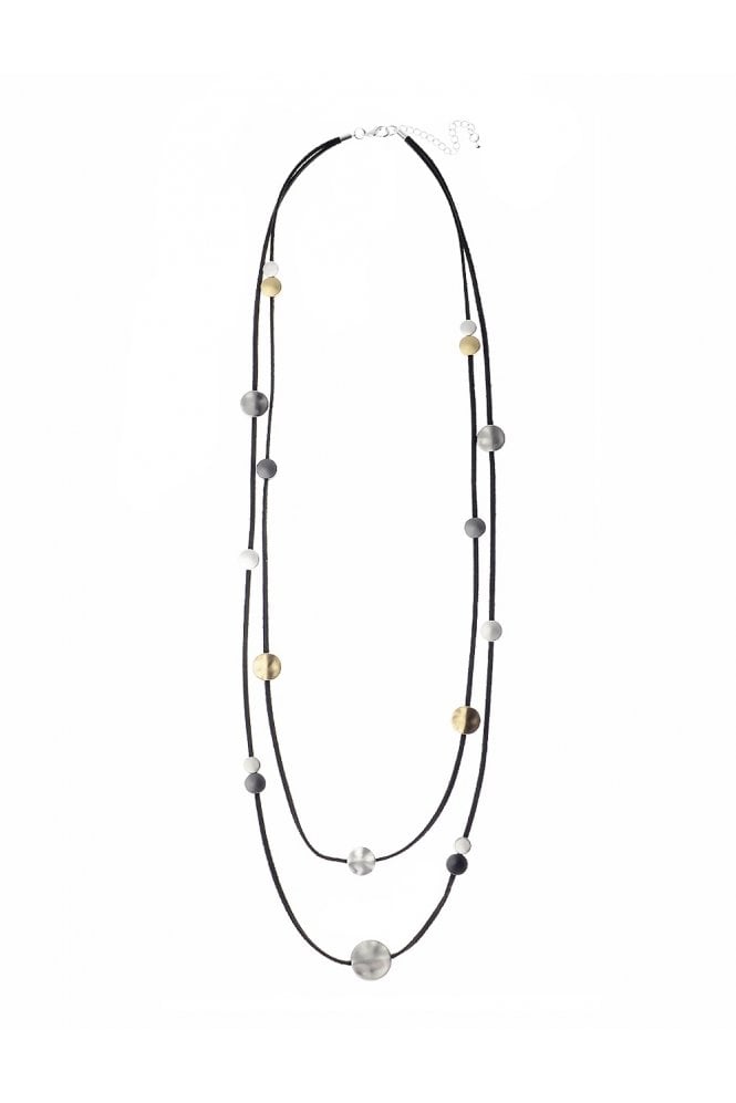 Urban Edge Dual Strand Cord Necklace with Hammered Disc