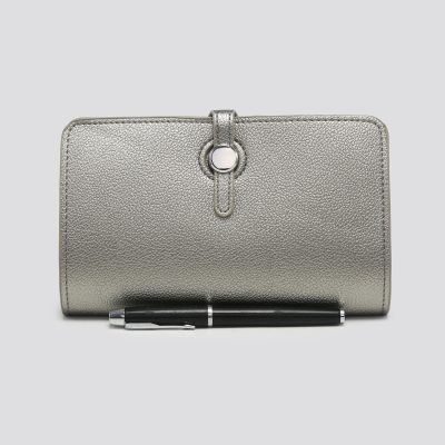 Pewter Grey Faux Leather Travel Wallet with Purse