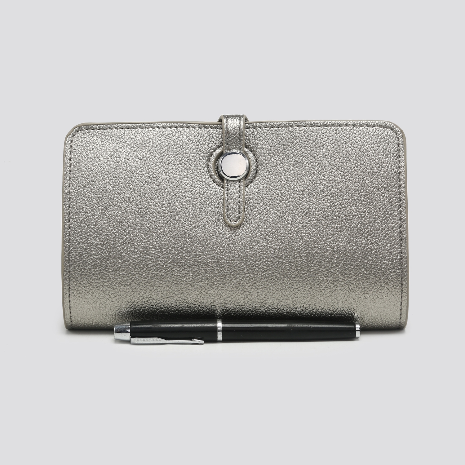 Pewter Grey Faux Leather Travel Wallet with Purse