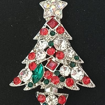 Green and Red Sparkle Christmas Tree Brooch