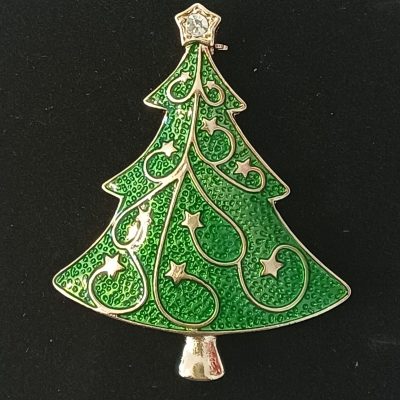 Green and gold Christmas tree brooch