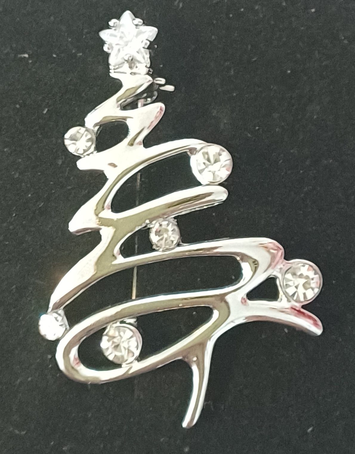 Silvertone Stylised Christmas Tree Brooch