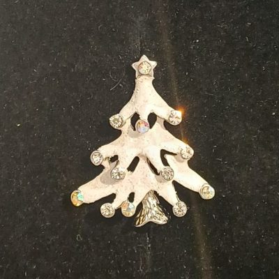 Frosty White Christmas Tree Brooch