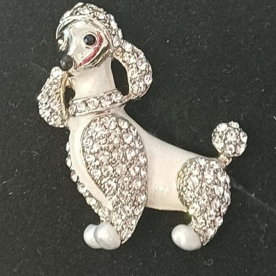 White poodle enamel and crystal brooch