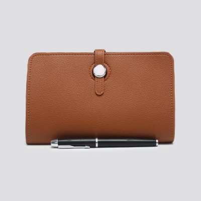 Brown Faux Leather Travel Wallet with Purse
