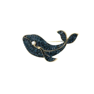 Blue crystal whale brooch