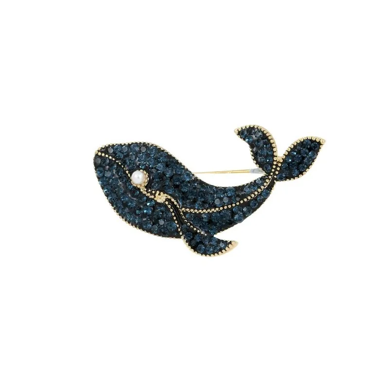 Blue crystal whale brooch