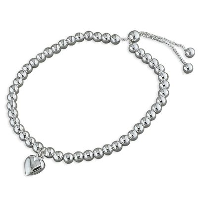 Sterling Silver Beaded Slider Bracelet with Heart Charm