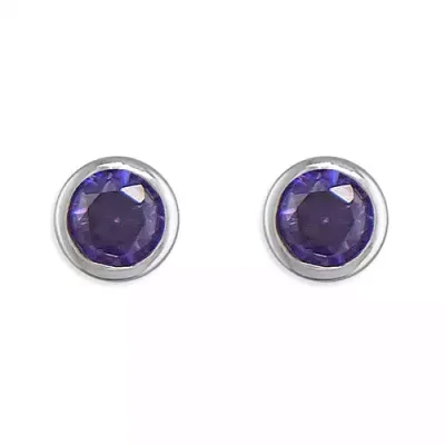 Amethyst CZ Sterling Silver Studs - February Birthstone