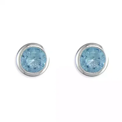 Aquamarine CZ Sterling Silver Studs - March Birthstone