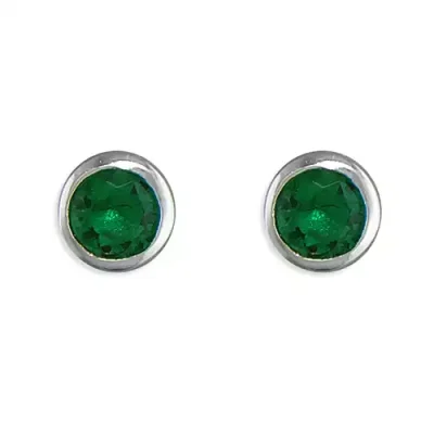 Emerald CZ Sterling Silver Studs - May Birthstone
