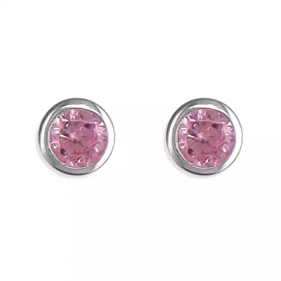Pink Topaz CZ Sterling Silver Studs - October Birthstone
