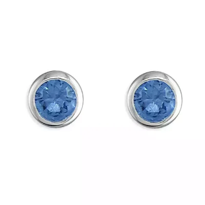 Blue Zircon CZ Sterling Silver Studs - December Birthstone
