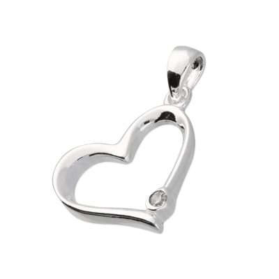 Sterling Silver Heart Pendant Necklace with Sparkle