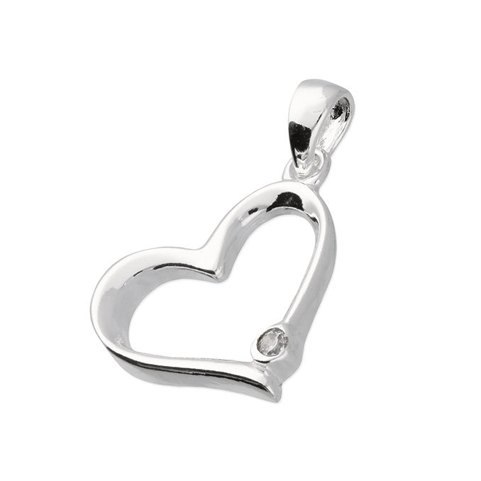 Sterling Silver Heart Pendant Necklace with Sparkle