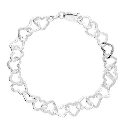 Sterling Silver Textured Interlinked Heart Bracelet