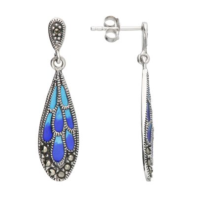Marcasite and blue enamel drop earrings