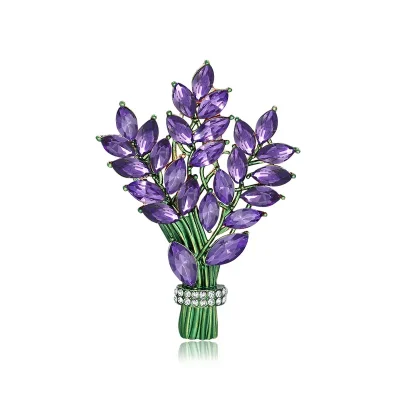 Lavendar spray crystal brooch