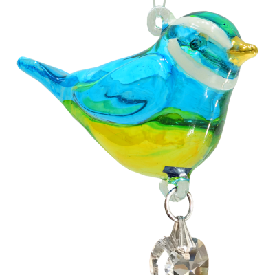 Blue Tit Glass Hanging Bird