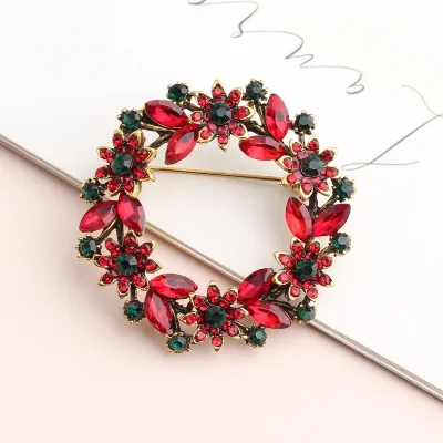 Red and Black Crystal Flower Wreath Brooch