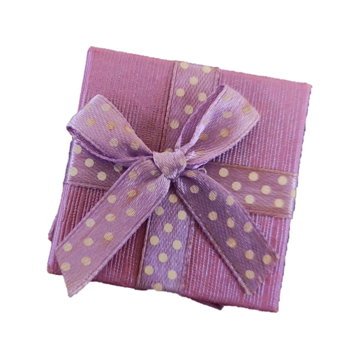 A purple gift box tied with a purple ribbon