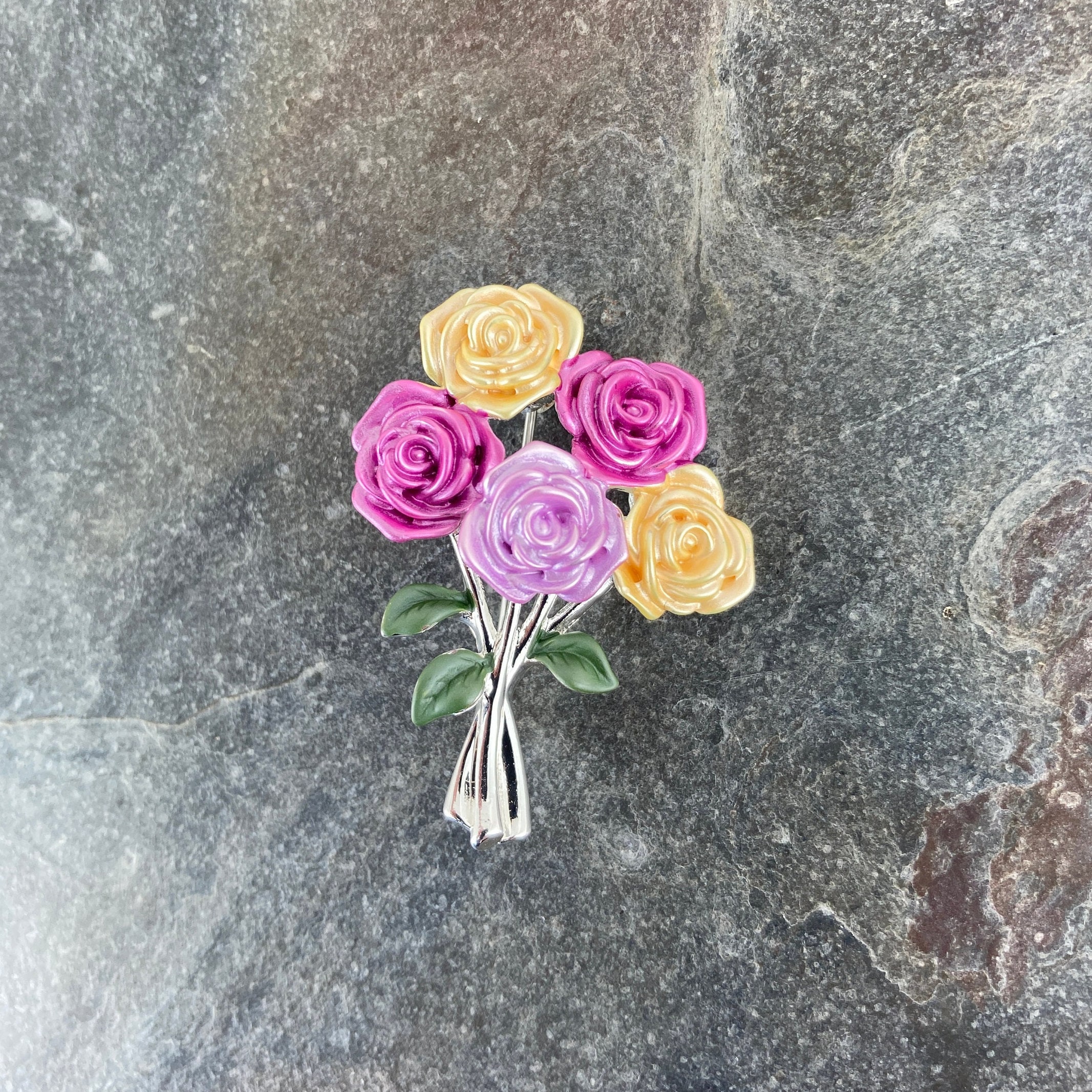 Pastel Rose Spray Brooch