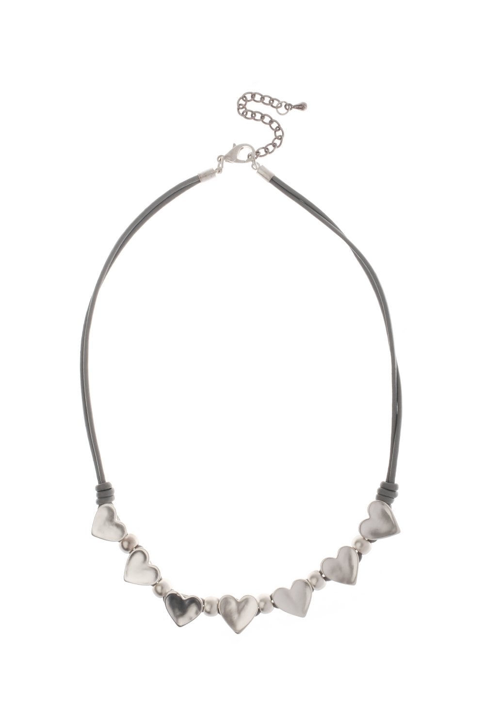 Chic Dual Strand Leather Necklace With Heart Charms
