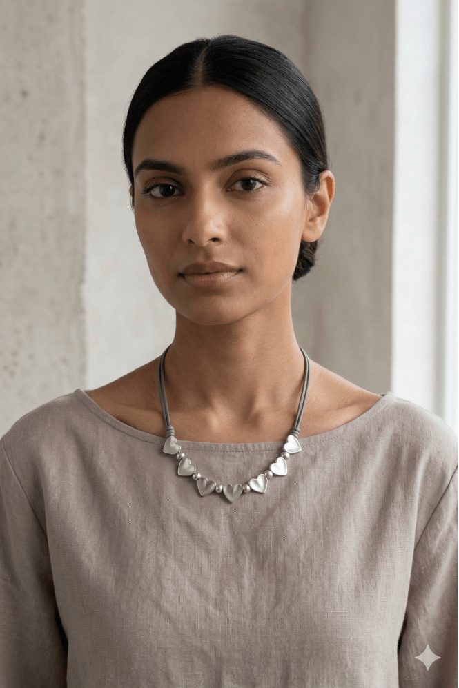Chic Dual Strand Leather Necklace With Heart Charms - Image 2
