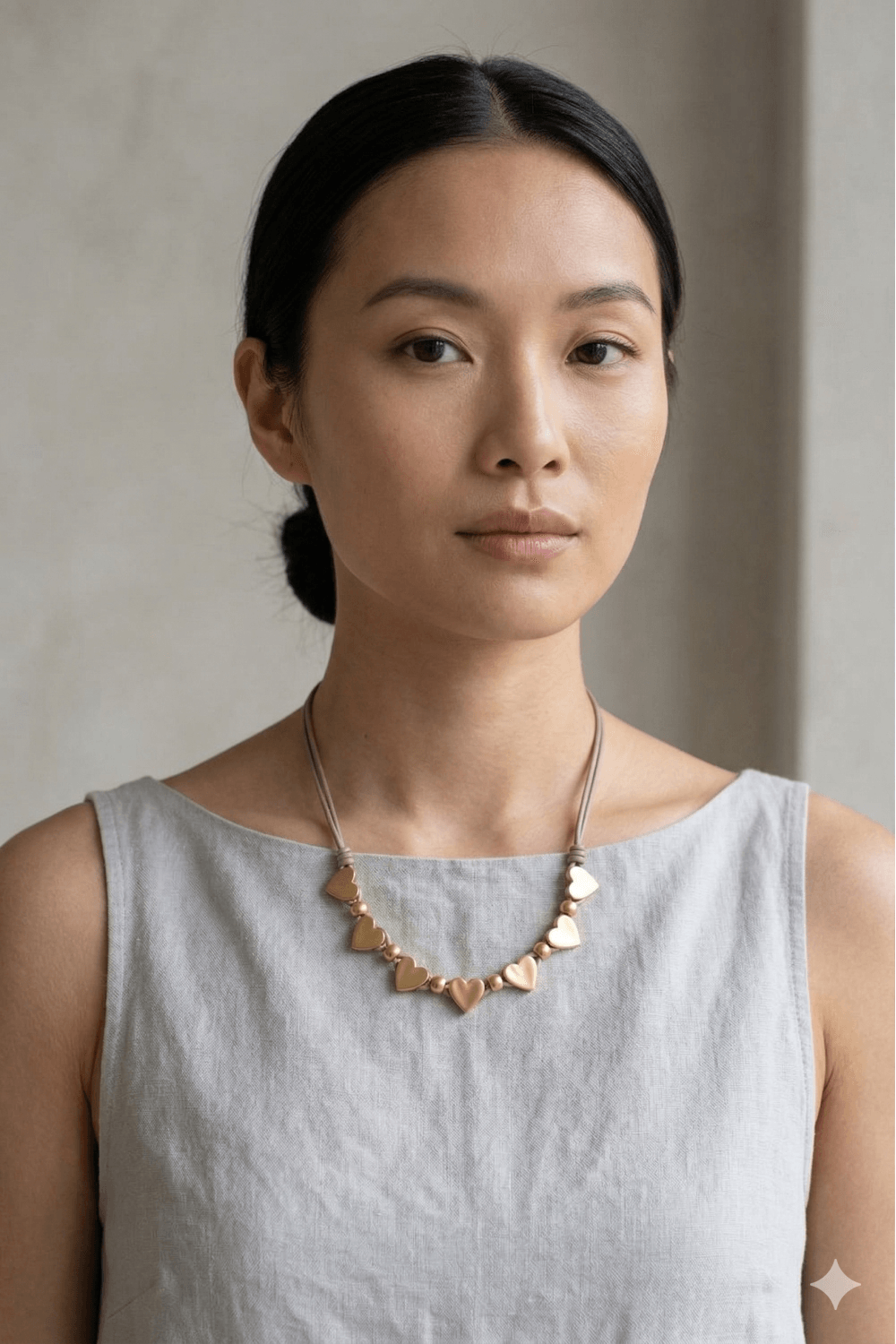 Chic Dual Strand Leather Necklace With Heart Charms - Image 2